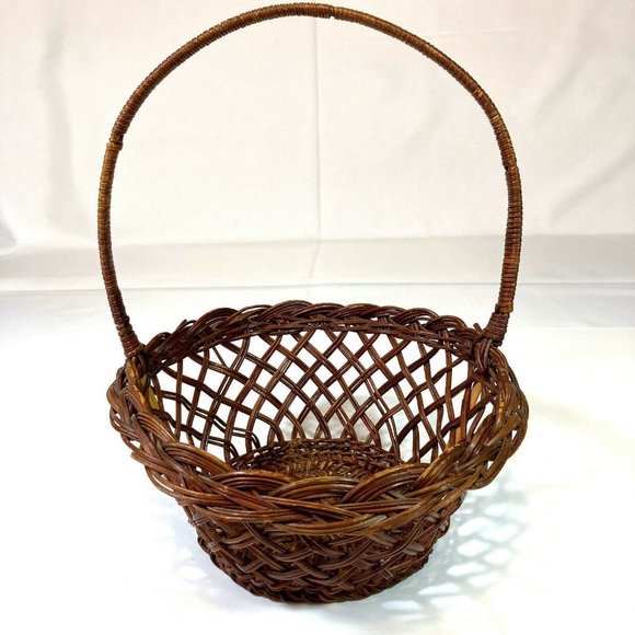 Accents Vintage Dark Brown Wicker Flower Basket With Handle Decor